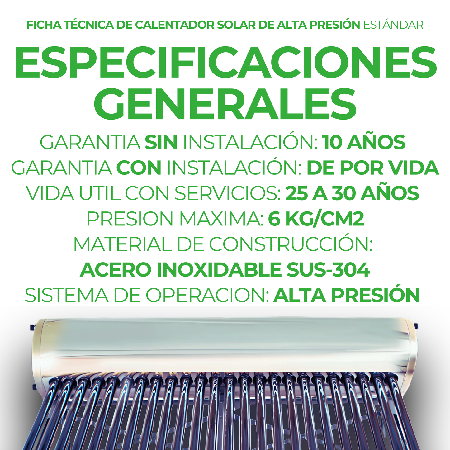 First Earth Calentador Solar 120 L Alta Presión (12 tubos) — Agua caliente para hogares