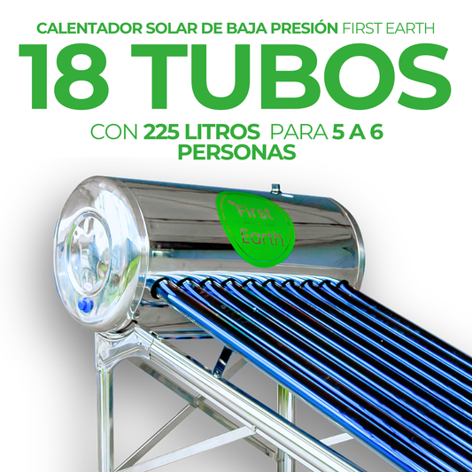 First Earth Calentador Solar 225 L Baja Presión (18 tubos) — Agua caliente para hogares