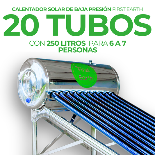 First Earth Calentador Solar 250 L Baja Presión (20 tubos) — Agua caliente para hogares