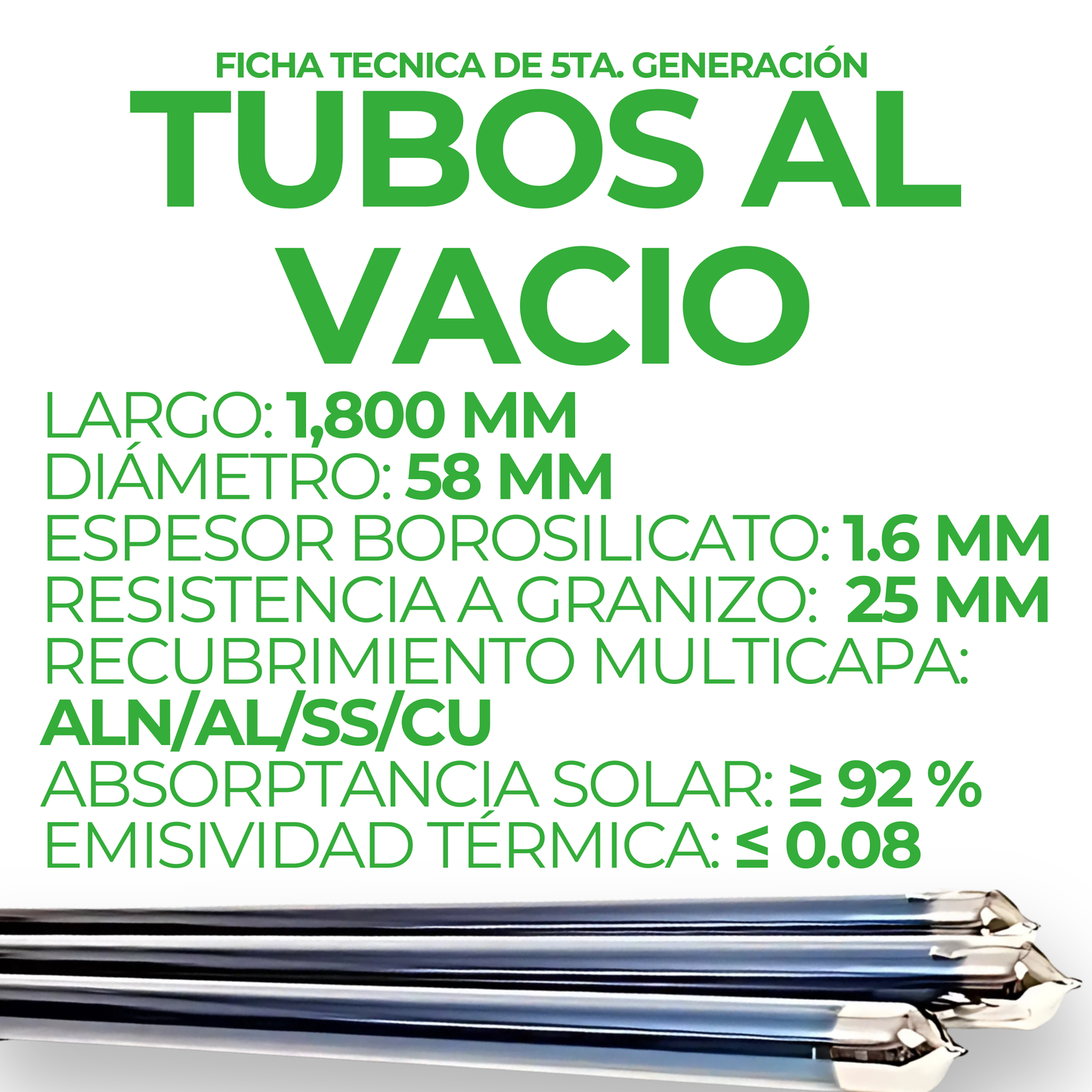 First Earth Calentador Solar 100 L Baja Presión (8 tubos) — Agua caliente para hogares