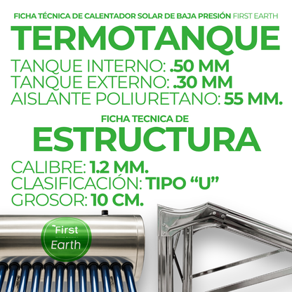 Calentador Solar First Earth 8 Tubos · 100 L · Baja Presión - 4