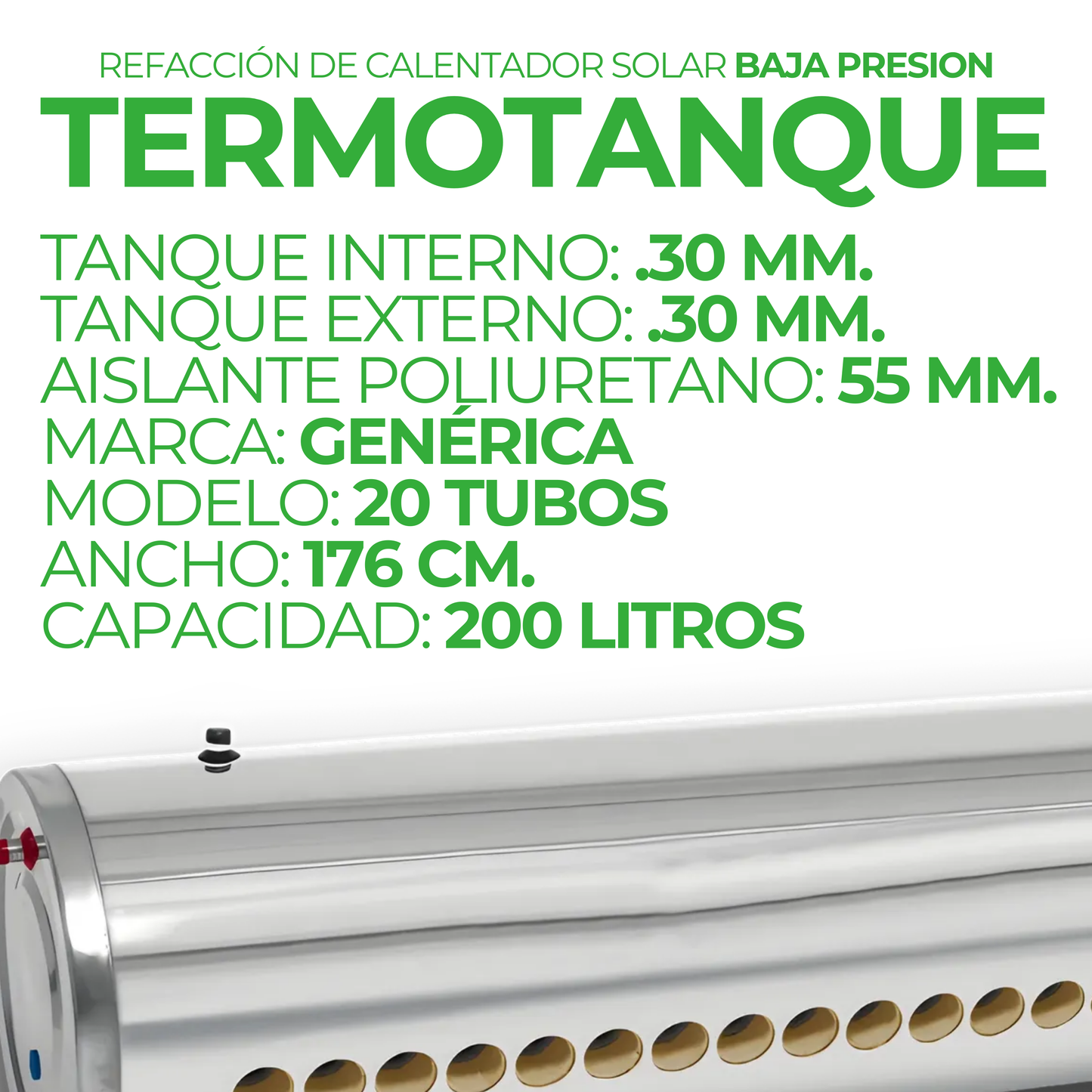 Termotanque de Baja Presión Genérico 200 L (20 tubos)
