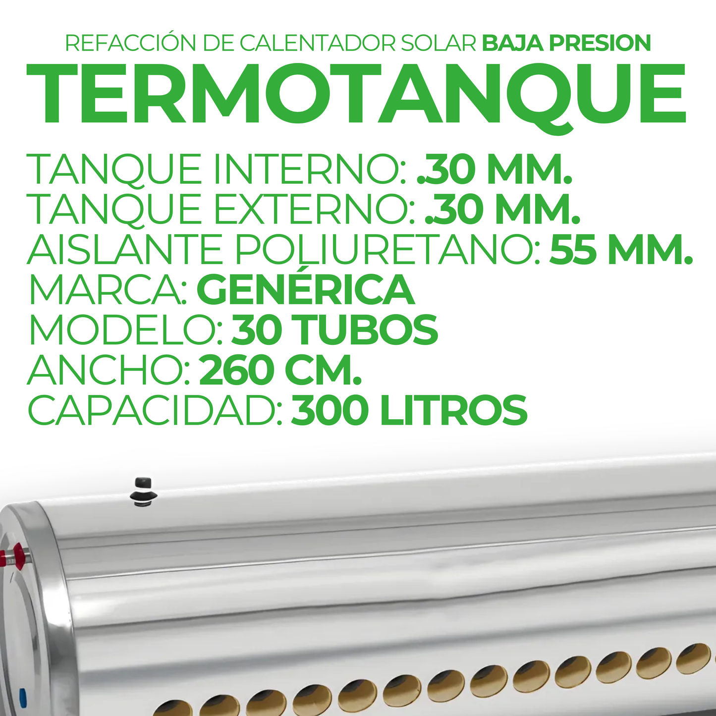 Termotanque de Baja Presión Genérico 300 L (30 tubos)